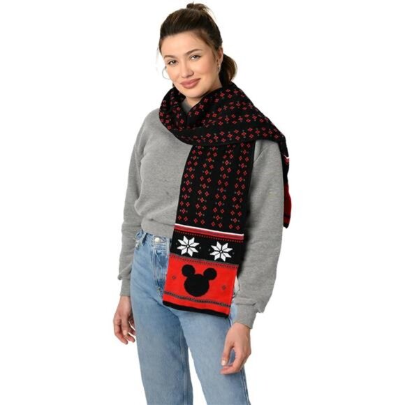Disney Adult Scarf - Mickey & Minnie Mouse Skellington Print Knit Winter Scarf - Picture 5 of 7